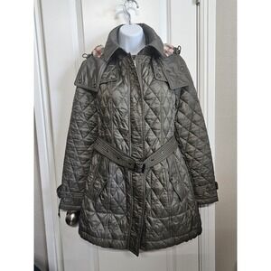Burberry Brit Nova Check Finsbridge Quilted Jacket Coat Military Green S NWT